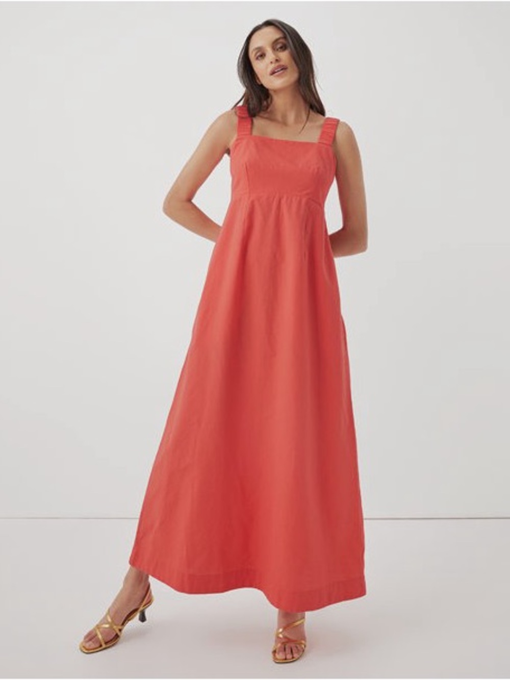 Pact Canopy Organic Linen Blend Tank  Dress in Coral Size Small